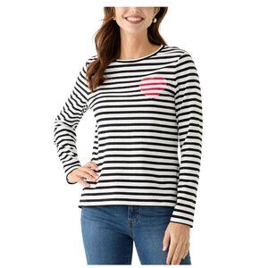 NWT Crown & Ivy Heart Pocket Black + White Striped Top Size Large